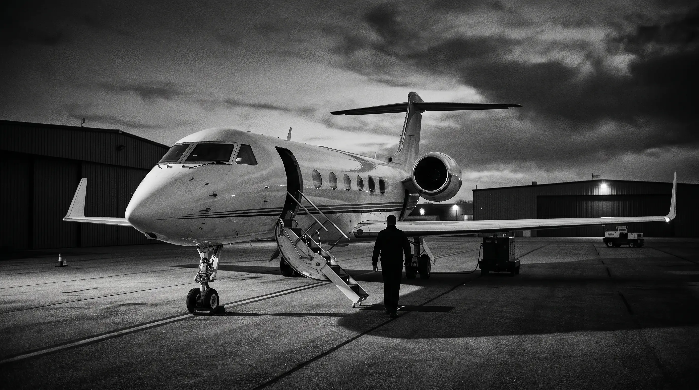 Concierge greeting a business traveler at a private aviation terminal